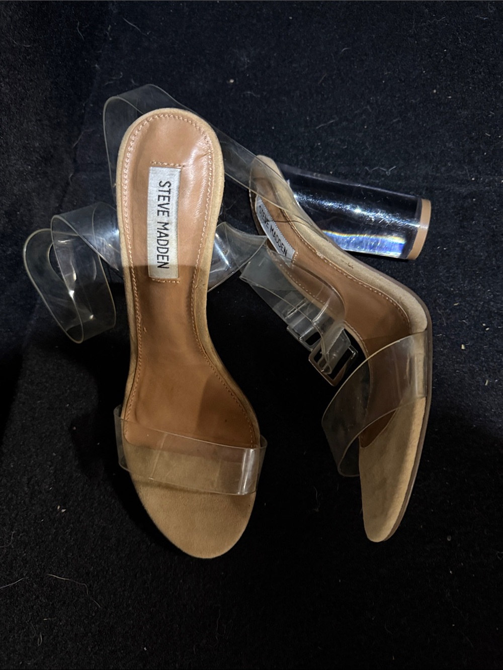 Steve Madden Clear Strap Block Heel Sandals - Nude Insole
